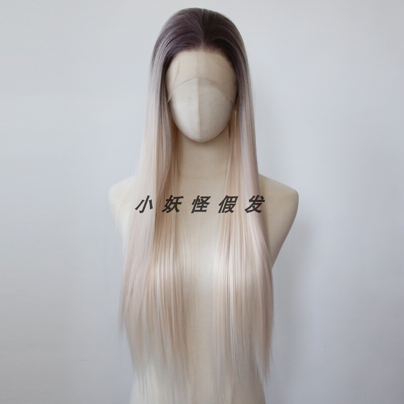 Dark Brown Gradient Golden Lace Front European and American Style Blonde High-Temperature Fiber Full Head Wig Realistic Natural Full Wig Set
