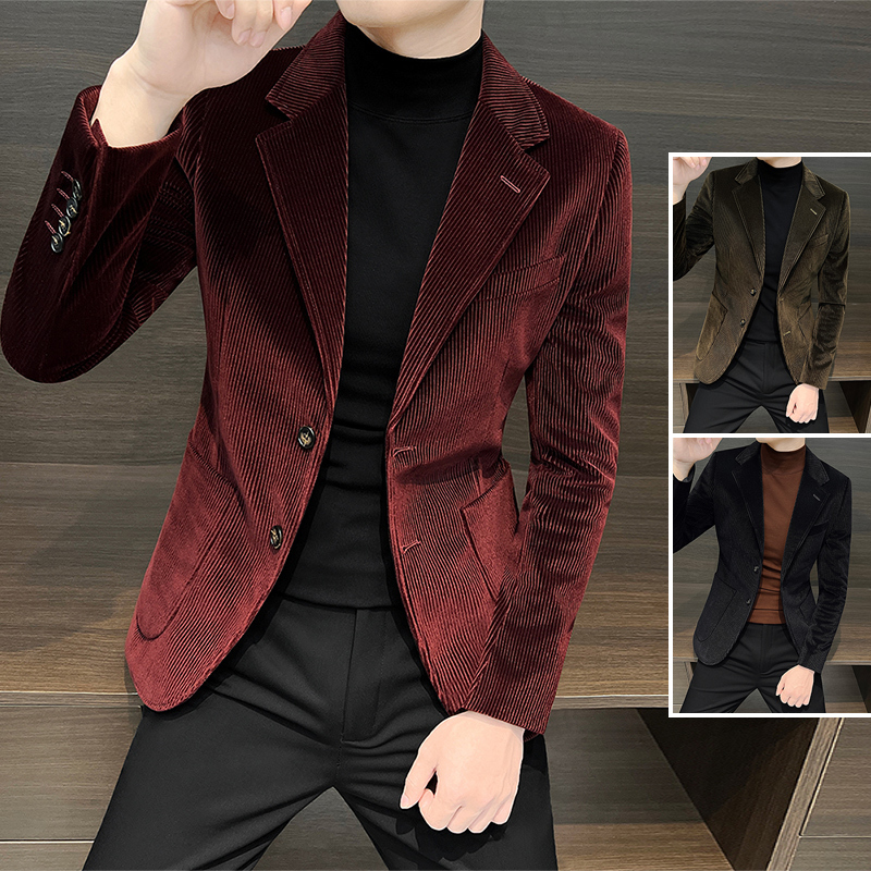 Corduroy Suit Jacket for Men 2026 New Casual Slim-Fit Men's Host Spring Performance Outfit Red Suit
