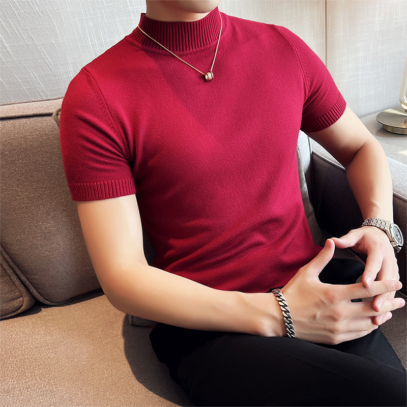 Men's Half-Turtleneck Base Layer Shirt 2026 New Spring Red Sweater Men's Knitted Inner Wear Short-Sleeved T-Shirt Spring Wear Men's Half-Turtleneck Base Layer Shirt 2026 New Spring Red Sweater Men's Knitted Inner Wear Short-Sleeved T-Shirt Spring Wear