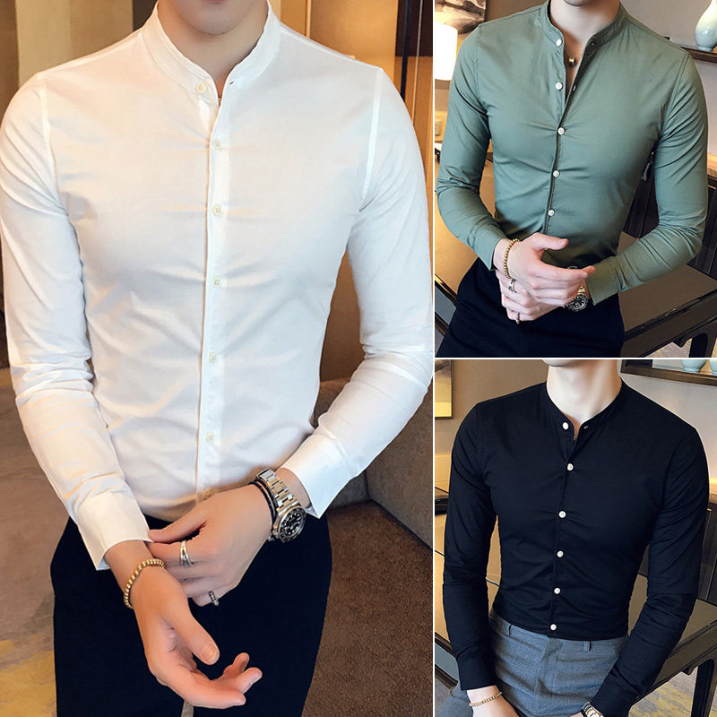 Stand-up collar shirt men's long-sleeved slim-fit spring 2022 new Korean style casual trend handsome fashion high-end shirt
