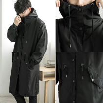 Autumn and winter hooded trench coat male Korean version of the long knee trend handsome thickened coat Student wild loose coat