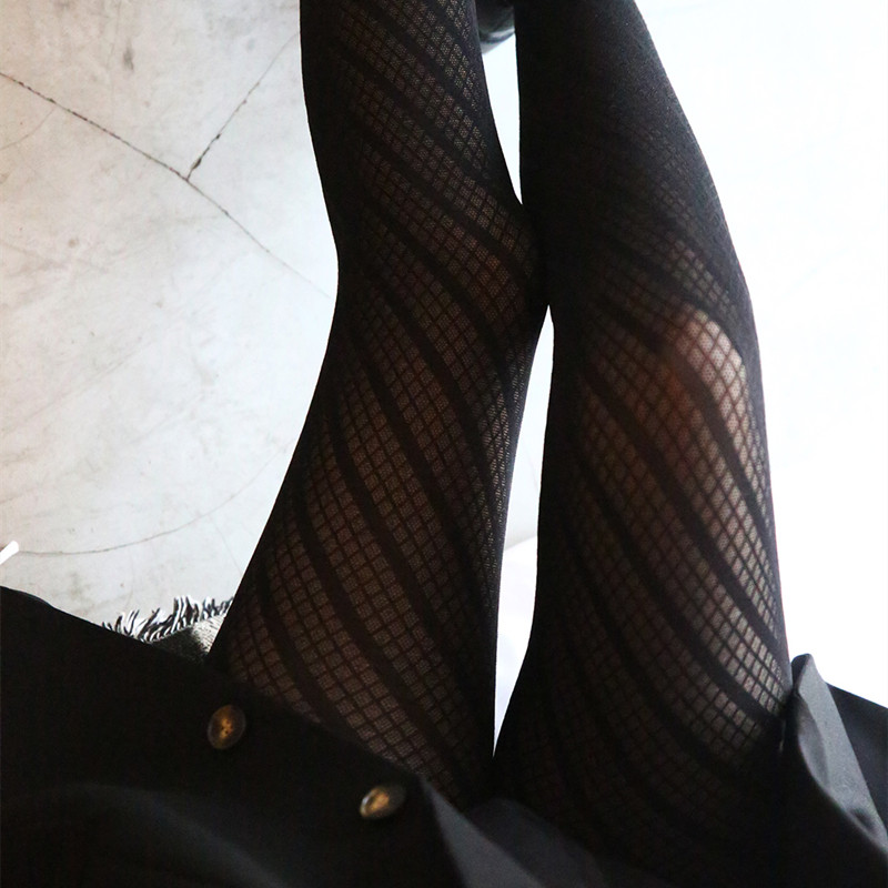 70D Foreign Trade Sexy Comeback Lean Slanted Striped RHOMBUS Jacquard Pants Socks SPRING AND AUTUMN SLIM Female Inner Lap Pants Socks