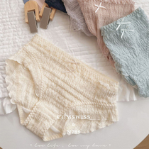 Style Milk Oil Color Pro-Skin Bubble Lace Antibacterial Comfort Simple Lady Mid-Waist Pure Color Teenage Girl Day Tie Underwear