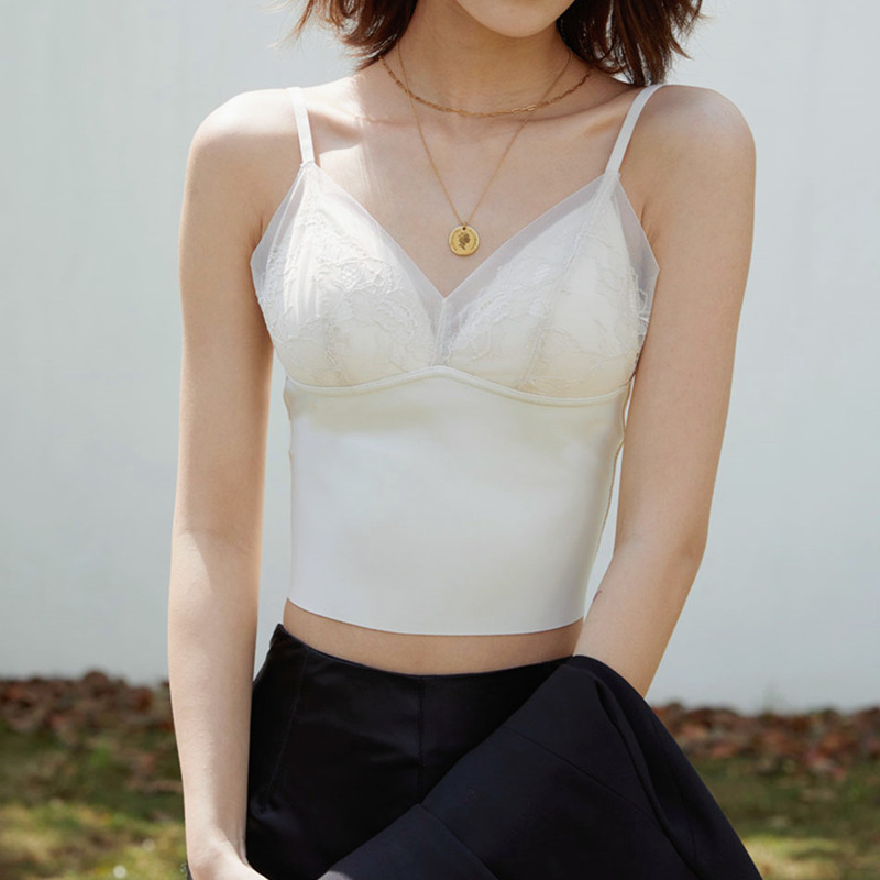 New spring and summer sexy lace French romantic tank top type traceless underwear women's underwire-free beauty back gathering bra