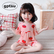 Japan Gp Summer Cartoon Pure Cotton Pyjamas Children Girl Girl Short Sleeves CUHK Childrens Thin Kid Baby Home Suit Suit