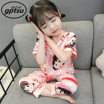 Japanese Children Pyjamas Girl Ice Silk Summer Thin short sleeve Home Suit Suit Girl Cute Baby Air Conditioning Suit