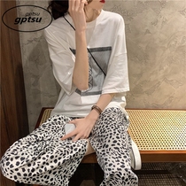 Japan BAO WEN pure cotton home in Korean version with wind pyjamas womens summer silk thin section short sleeves long pants suit gp