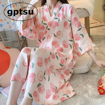 Japanese Gp Hanfu Sleeping Dress Woman Summer Pure Cotton Cotton Cloth And Sleeping Robes Thin Sweaty Sun-Style Bathrobe Summer Pyjamas