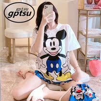 Japan Gp Summer Cartoon Short Sleeve Shorts Pure Cotton Pyjamas Woman Han Edition Cute Thin and Exterior Wear Home Suit Suit