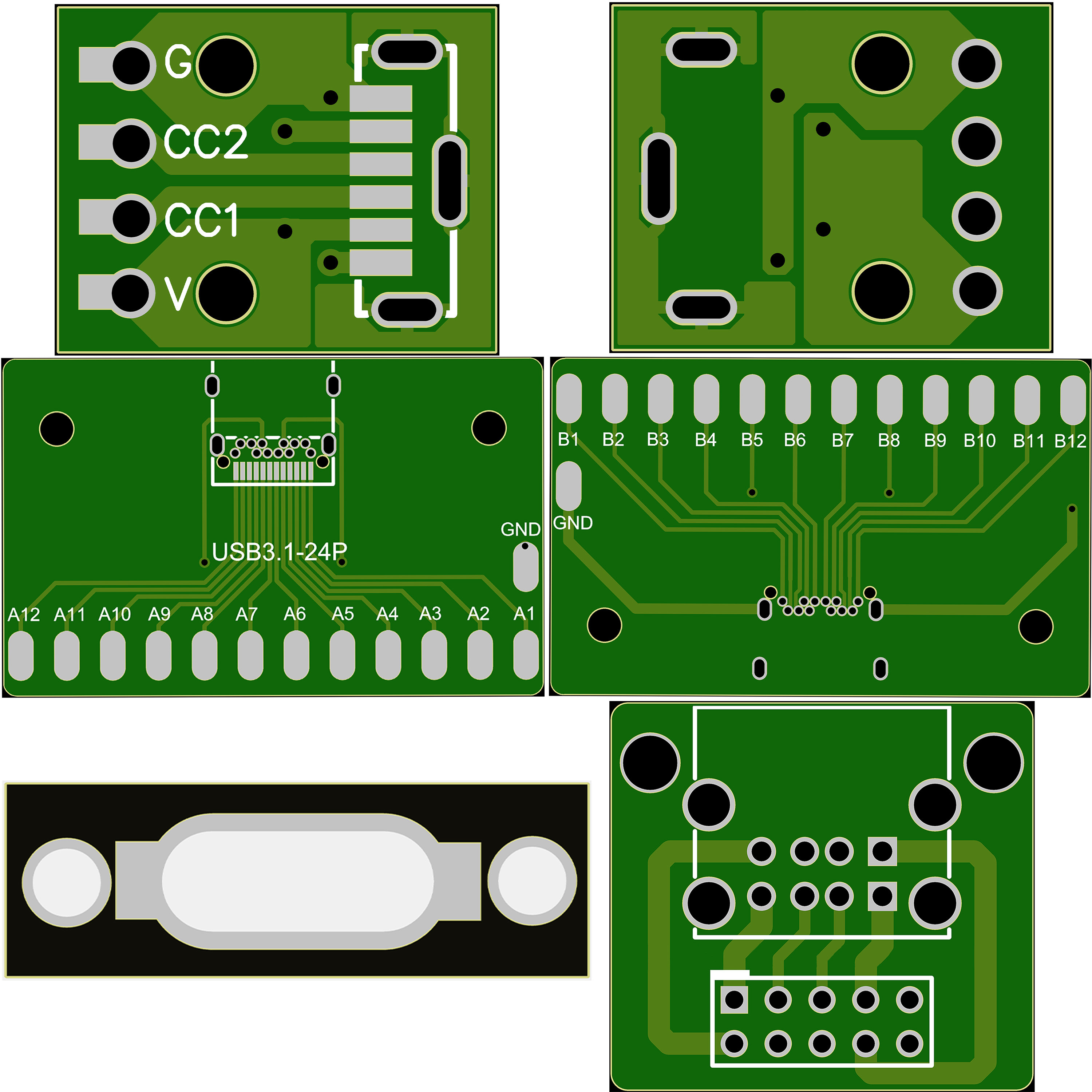 PCB空板USB常用6P 16P 24P A母2.0双层 转接板 测试板