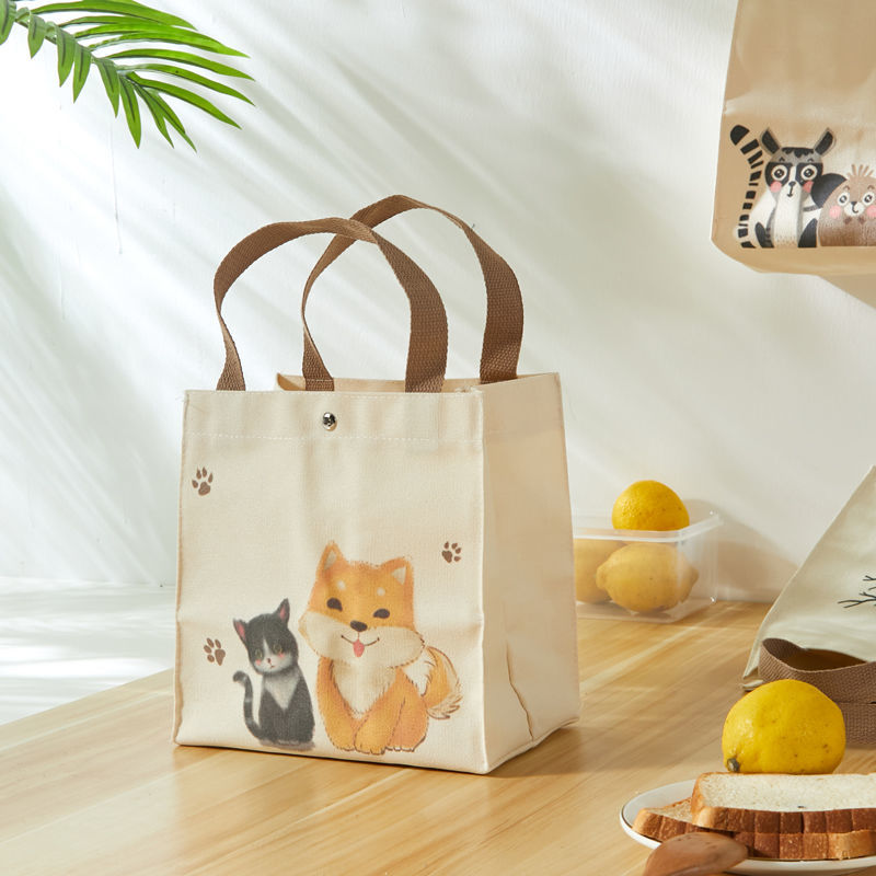 Canvas Bag Lunch Bag Handmade Cloth Bag Hand Painted Cute Students Office Workers Carrying Meals With Dining Box Bag Small Bags Small Bags