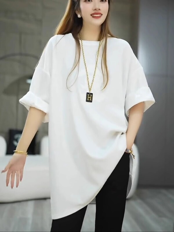 European-Style Large-Size Short-Sleeve T-Shirt for Women, Mid-Length, 2026 Spring/Summer New Model, Korean-Style Loose Top