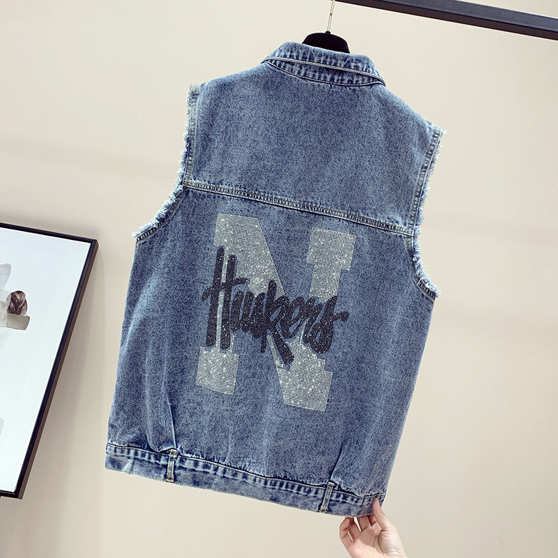 Casual denim phụ nữ vest 2019 mùa xuân mới và mùa thu Hàn Quốc phiên bản của tay đầu lỏng lẻo vest 10 tán vai áo khoác