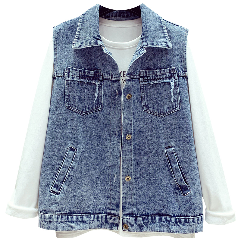 Casual denim phụ nữ vest 2019 mùa xuân mới và mùa thu Hàn Quốc phiên bản của tay đầu lỏng lẻo vest 10 tán vai áo khoác