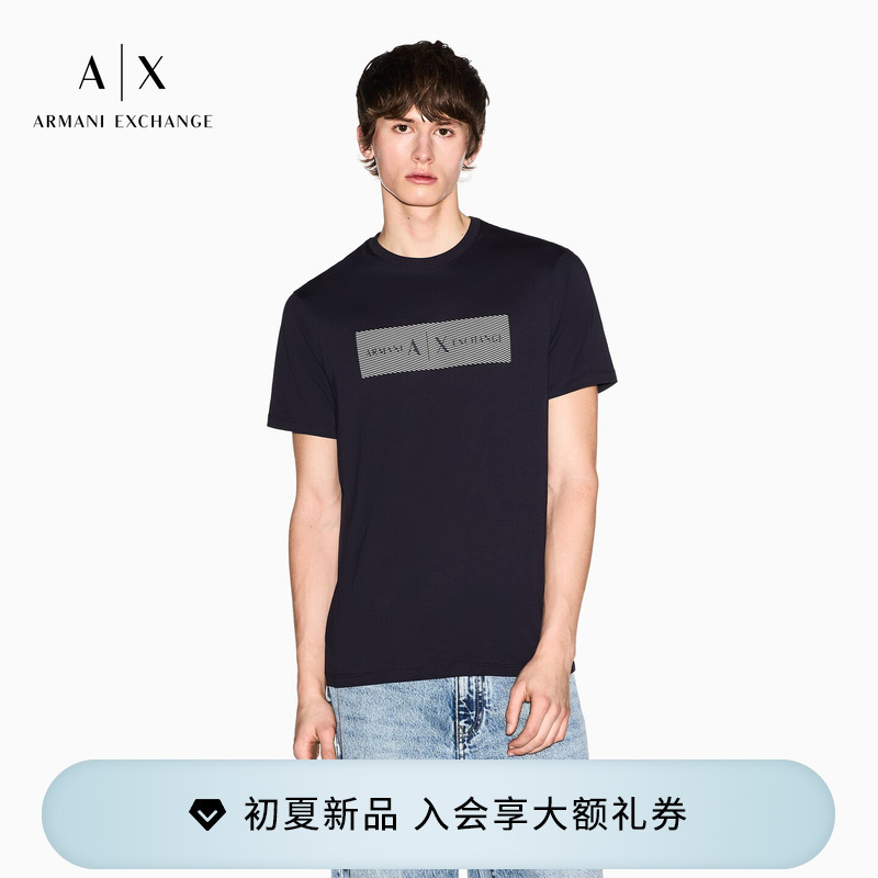 Armani Exchange/Armani 26 Spring and Summer New Men's Round Neck Short-Sleeved Right Shoulder Printed Cotton T-Shirt