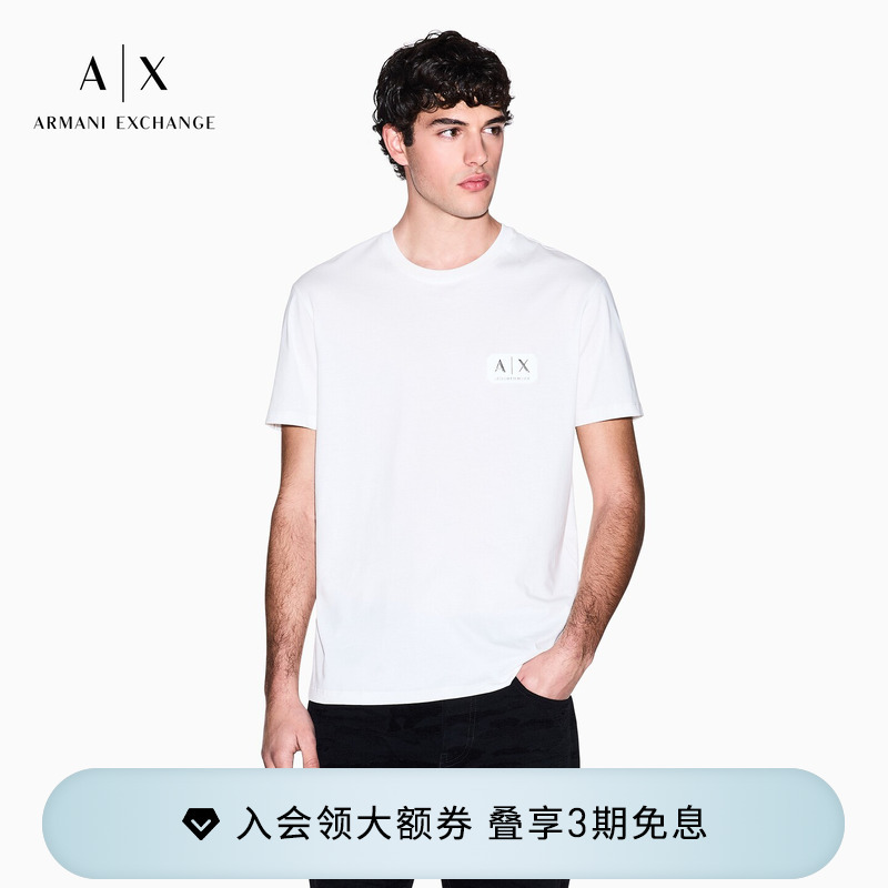 Armani Exchange/Armani's 26Th Spring and Summer New Men's Round Neck Short-Sleeved Right-Shoulder Pure Cotton T-Shirt