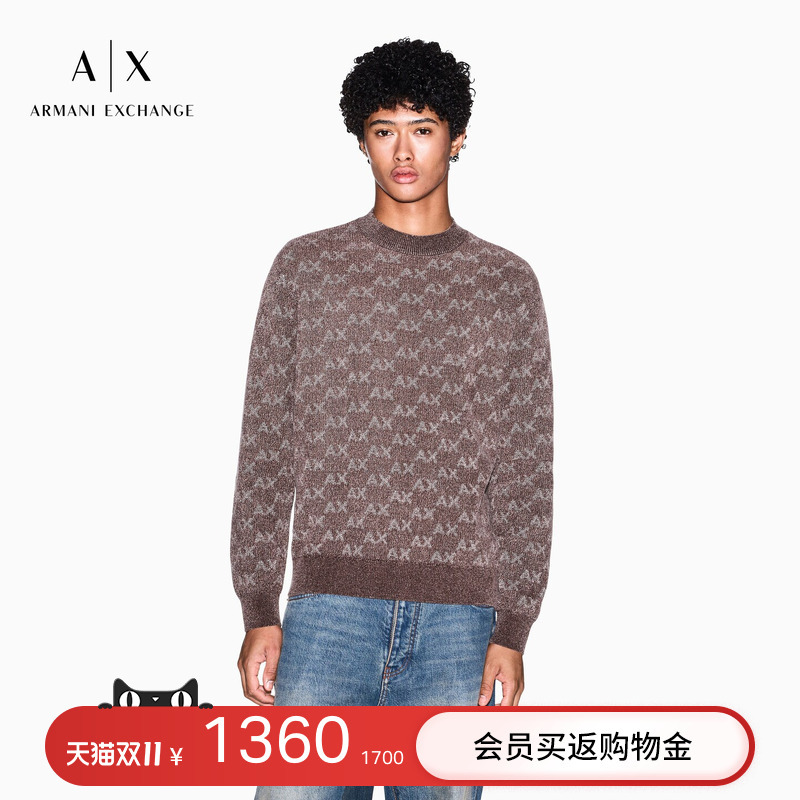 Armani Exchange/Armani's New Autumn and Winter Men's Blended Round-Neck Jacquard Loose Pullover Knitwear