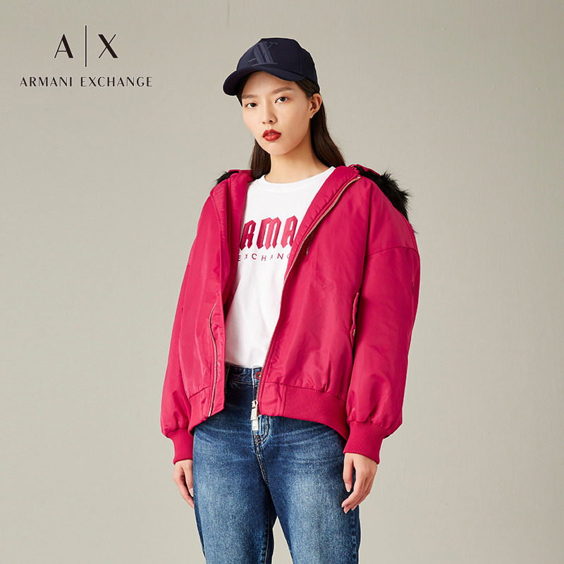Armani Exchange Armani AX women's autumn and winter fashion trend fur collar hooded cotton coat ladies coat