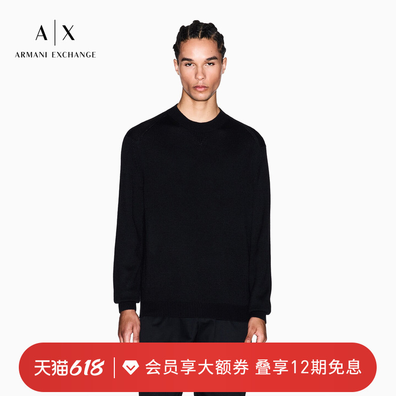 Armani Exchange/Armani Men's Round-Neck Wool Blend Old Money Style Business Knit Sweater Official Armani Exchange/Armani Men's Round-Neck Wool Blend Old Money Style Business Knit Sweater Official