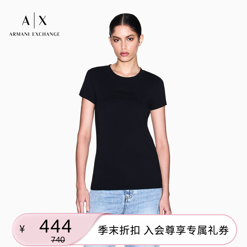 Armani Exchange/Armani Spring and Summer New Women's Round Neck Short-Sleeved Right-Shoulder Rhinestone Stretch Cotton Thin T-Shirt Armani Exchange/Armani Spring and Summer New Women's Round Neck Short-Sleeved Right-Shoulder Rhinestone Stretch Cotton Thin T-Shirt