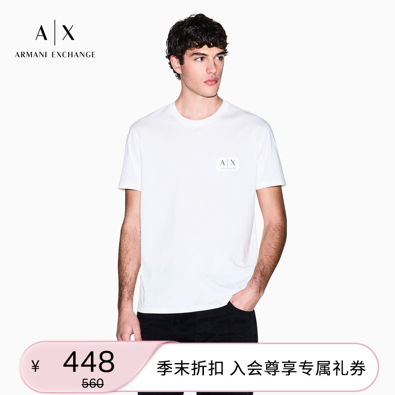 Armani Exchange/Armani's 26Th Spring and Summer New Men's Round Neck Short-Sleeved Right-Shoulder Pure Cotton T-Shirt Armani Exchange/Armani's 26Th Spring and Summer New Men's Round Neck Short-Sleeved Right-Shoulder Pure Cotton T-Shirt