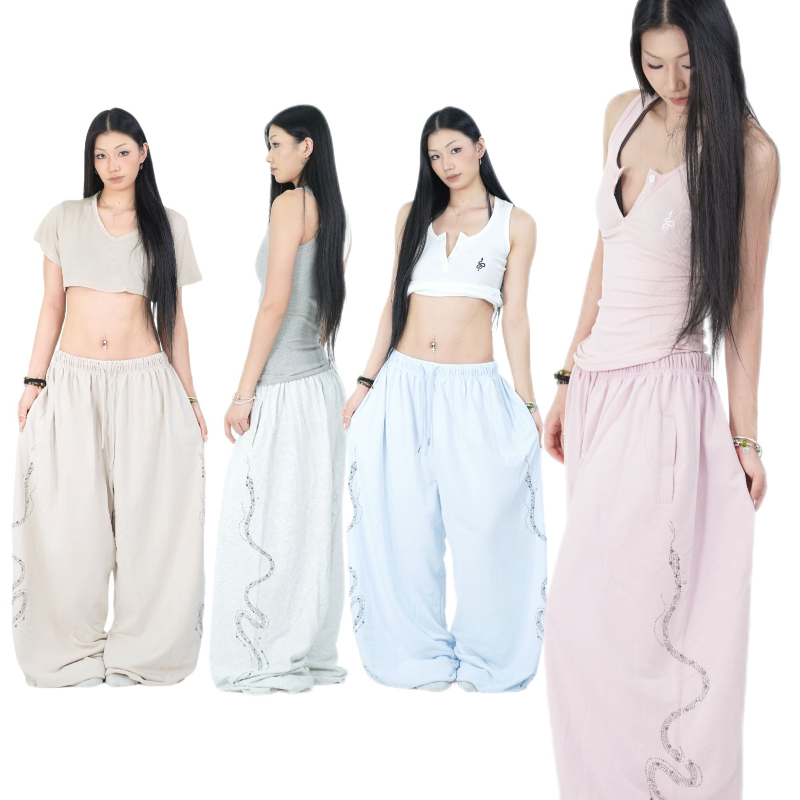 Suans Original Sateen Cotton Branch Snake Dance Pants Women's Jazz Street Dance Wide-Leg Pants with Drape and Rhinestone Practice Long Pants Suans Original Sateen Cotton Branch Snake Dance Pants Women's Jazz Street Dance Wide-Leg Pants with Drape and Rhinestone Practice Long Pants