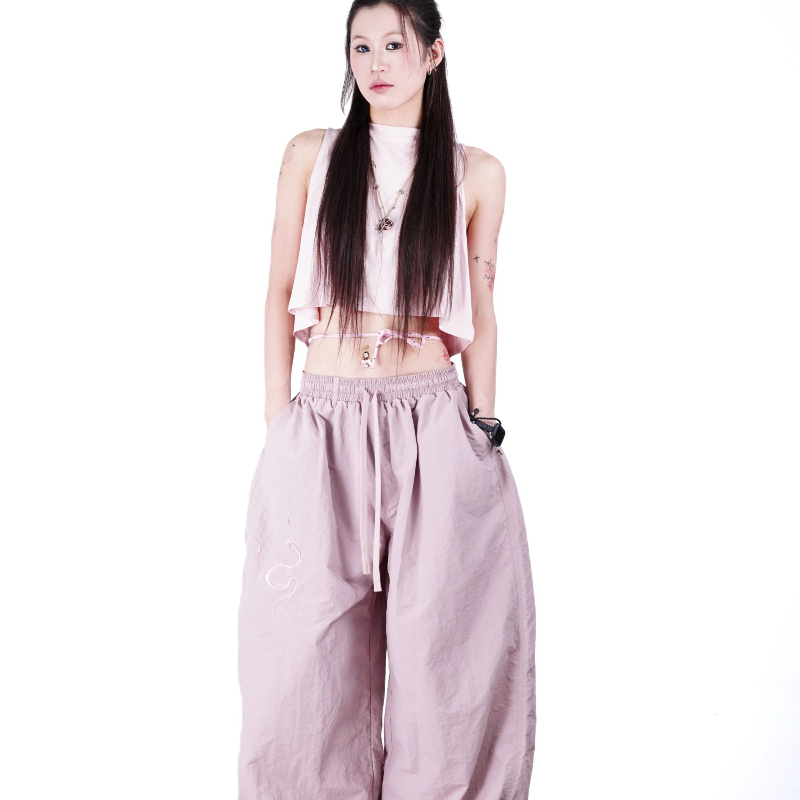 Suans Original "Withered Rose" Double Snake Embroidery Puffy Street Dance Sports Quick-Drying Summer Thin Sports Pants