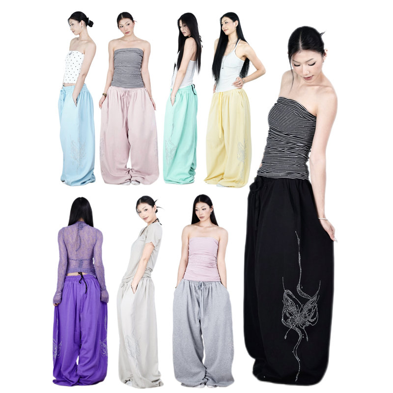 Suans Original "Combed Cotton" Rhinestone Butterfly Snake Sweatpants, Trendy Wide-Leg Sports Casual Pants for Girls Suans Original "Combed Cotton" Rhinestone Butterfly Snake Sweatpants, Trendy Wide-Leg Sports Casual Pants for Girls