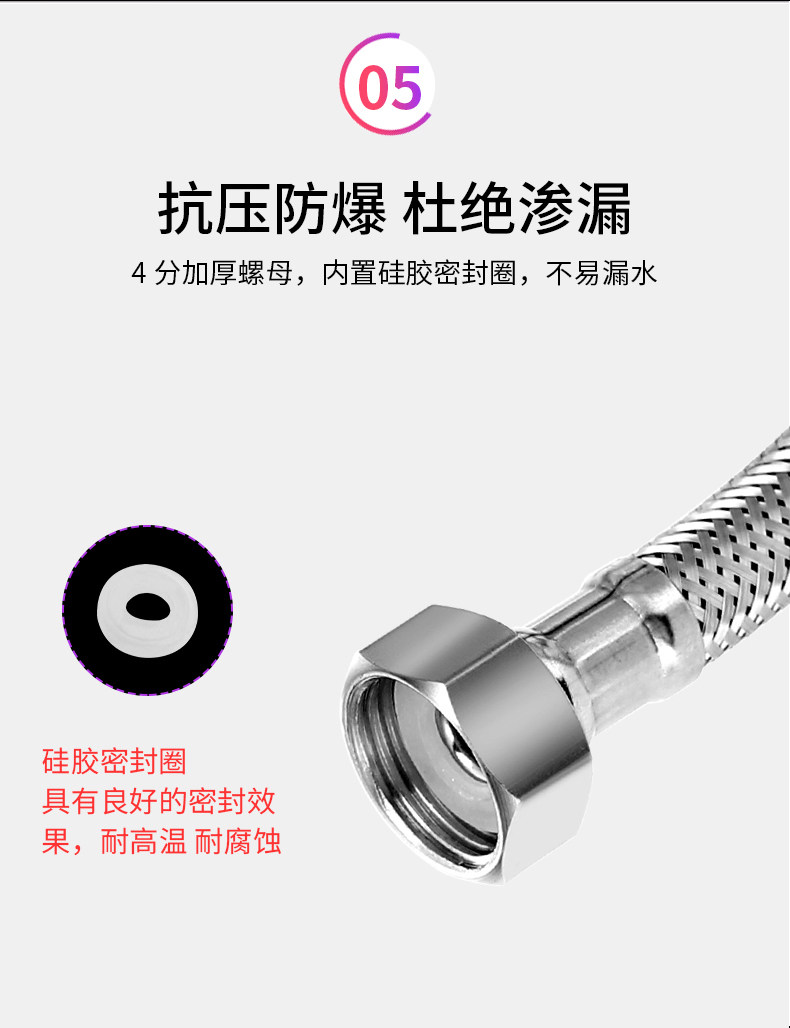 304 stainless steel braided hose, high-pressure explosion-proof water pipe, cold and hot 4-minute water inlet, water heater, toilet metal connection pipe undefined