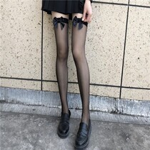 Butterfly Knot White Silk Socks Black Silk Day Ensemble Students Long Silo Socks White Laurie overknee thigh mesh socks