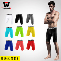 Base quick-drying breathable stretch sports fitness basketball football mens tight tackle five-point pants black and white gray thin