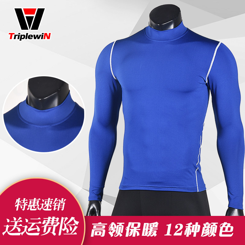 Thick quick-dry warm stretch base fitness clothes football long sleeve T-shirt men's sports round neck high neck tights