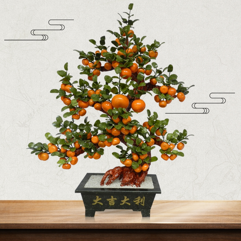 Natural jade 128 tangerine tree Living room Home Ornaments Jade Instrumental Creative Company Jade Instrumental Orange Handicraft Swing Accessories
