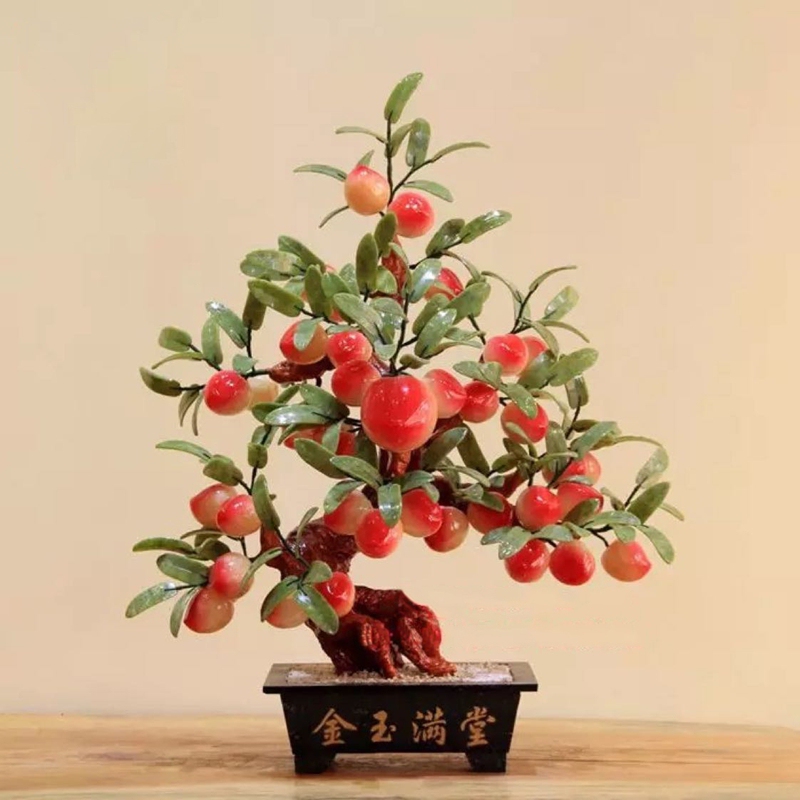 Living Room Coffee Table Jade Ornaments, Large 38 Peach Trees Made of Jade, Peach Tree Crafts, Potted Plants, Creative Peach Tree Bonsai