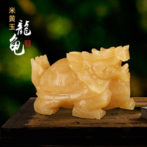 Natural raw stone engraving integrated rice yellow jade dragon turtle living room Home Ornaments Jade Sculpture Jade jade Jade Dragon Turtle-Guan Pendulum