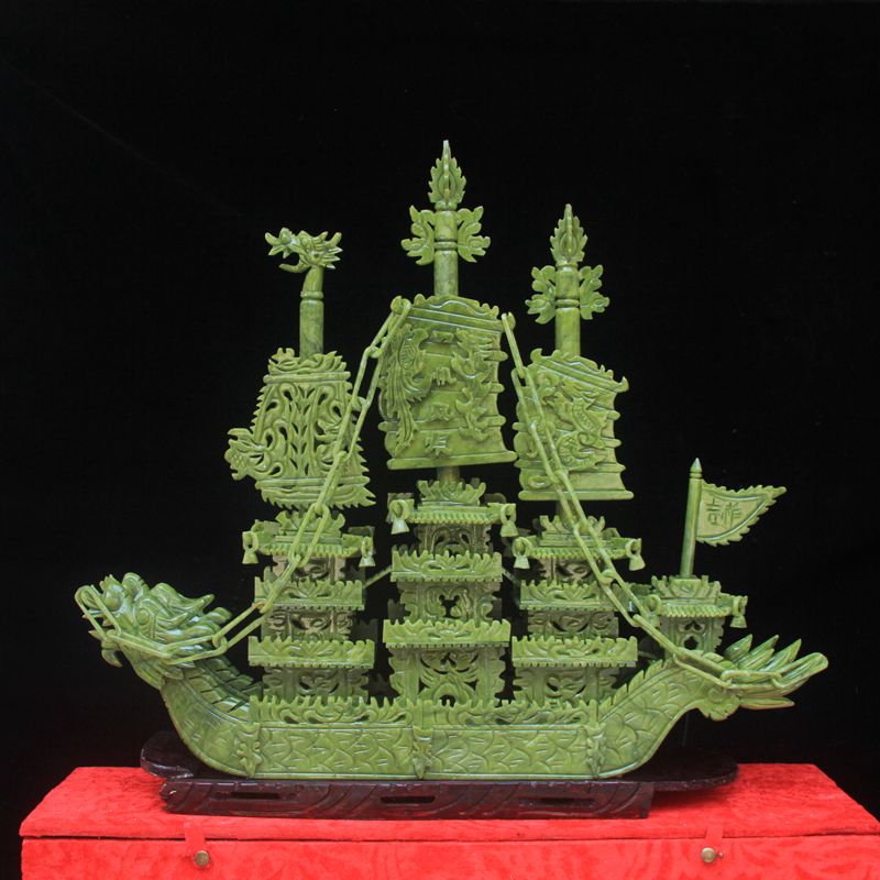 1 m Natural Jade One Sail Smooth Fine Work Jade Sculpture Dragon Boat Swing Parlor Hotel Company Business Opening Tricks