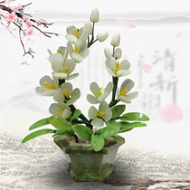 Natural jade Orchid miniatures Bonsai Living room Home Ornament Jade Jingtai Blue Creative Genguan Wine Cabinet Handicraft Pendulum