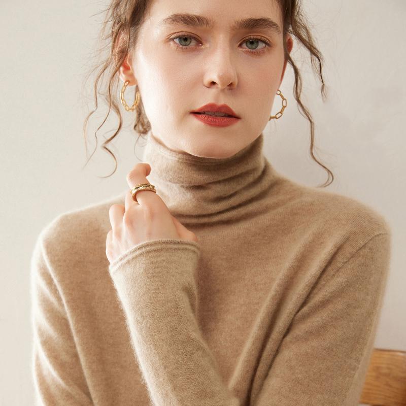 First-Line Ready-To-Wear Cashmere Sweater for Women, Turtleneck Sweater for Winter, Solid Color Stacked Collar Cashmere Knitted Base Layer