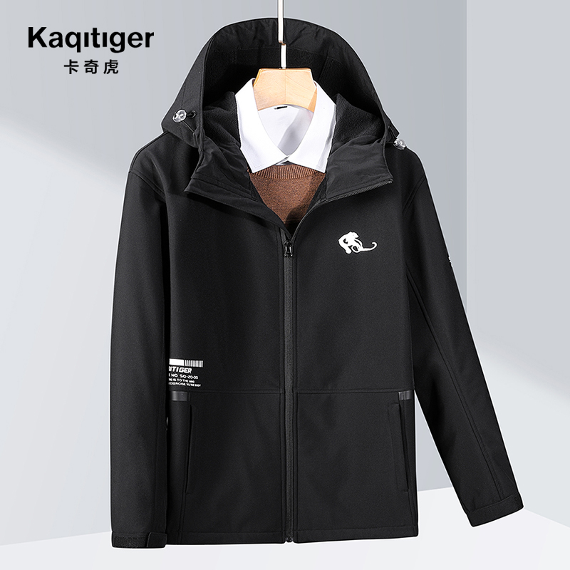 Katch Tiger Soft Shell Storm Jacket Men Outdoor Single Layer Plus Velvet Thick Warm Mountaineering Suit Autumn winter windproof jacket tide brand