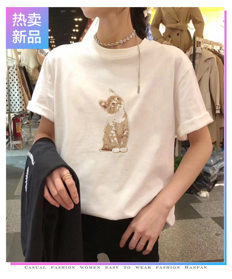 古风首服 2024新款卡通印花短袖t恤女宽松夏季超火cec白色纯棉圆领半袖上衣