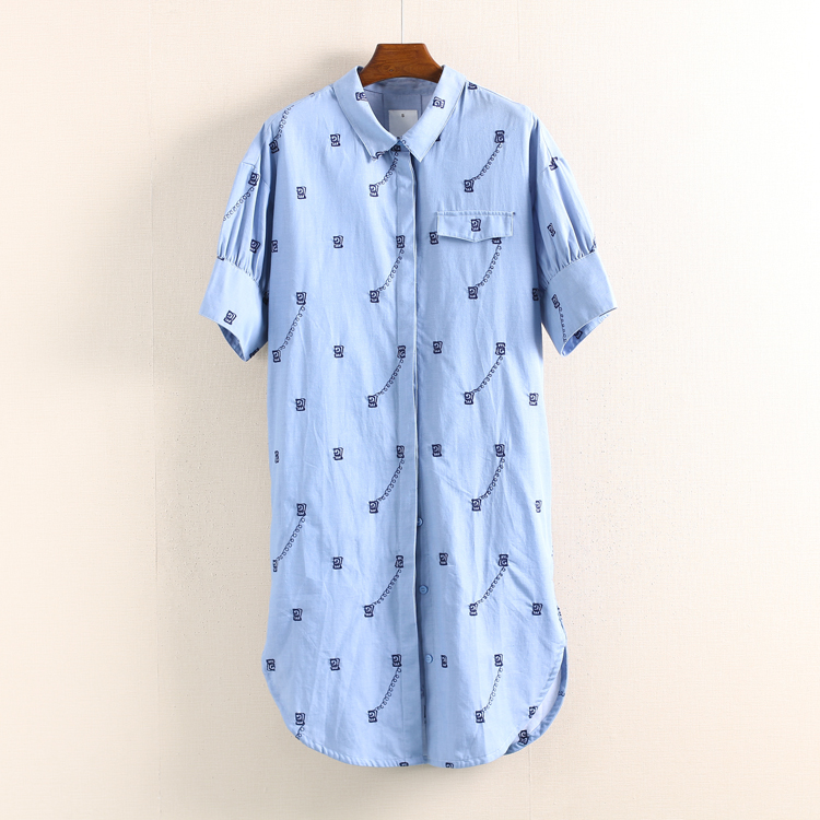 G Series 2018 Thu Đông Sản phẩm mới Cotton Loose Shoulder Short Tay trung bình Váy thêu 600 Cut Mark đầm voan hoa nhí