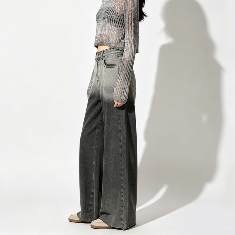 Tag Price 699【Mo Y】Gradient Slimming Drapey Wide-Leg Floor-Length Jeans 2026 Summer Discount New Style Women's 421 Tag Price 699【Mo Y】Gradient Slimming Drapey Wide-Leg Floor-Length Jeans 2026 Summer Discount New Style Women's 421
