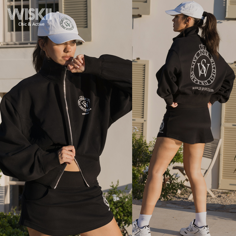 Wiskii Winter Casual Zipper Sports Sweatshirt Jacket Retro Fitness Outing Long-Sleeved Running Yoga Pilates