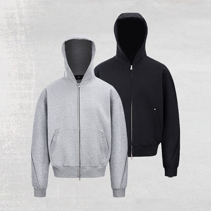 Catsstac Walker Space Cotton Hooded Sweatshirt Men's Trendy 350g Loose Casual Zipper Hoodie Solid Color Jacket