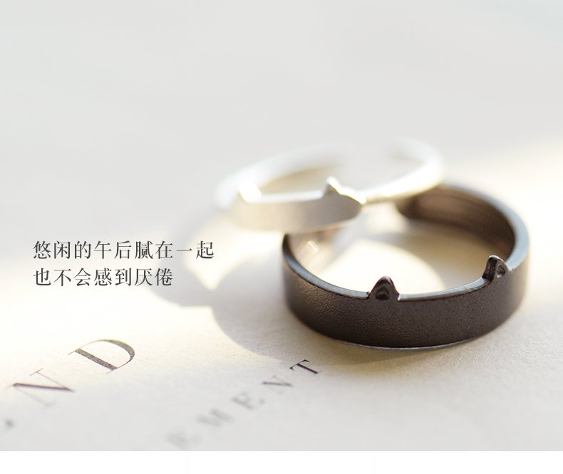 Hoa nụ mèo đen nguyên bản đôi mèo đôi nhẫn một đôi nam nữ bằng bạc sterling trên nhẫn Nhật Bản và nhẫn Hàn Quốc sống đơn giản nhẫn trơn