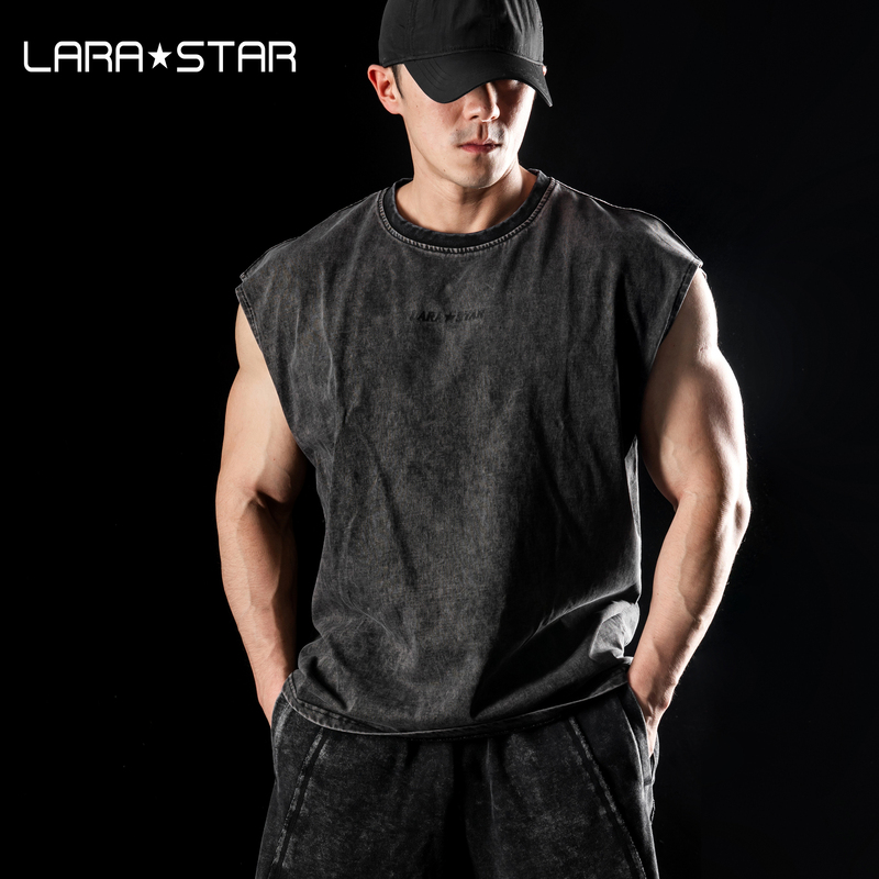 Laura Star Snowflake Retro Washed Distressed Sleeveless Vest American Heavyweight Fitness Sports Training Men's