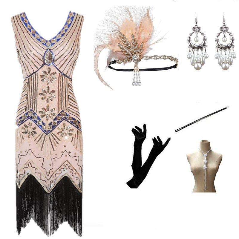 1920S Gatsby-Style Vintage Fringe Dress Set for Jazz Dance Party Halloween Performance 081+A3 Outfit 1920S Gatsby-Style Vintage Fringe Dress Set for Jazz Dance Party Halloween Performance 081+A3 Outfit