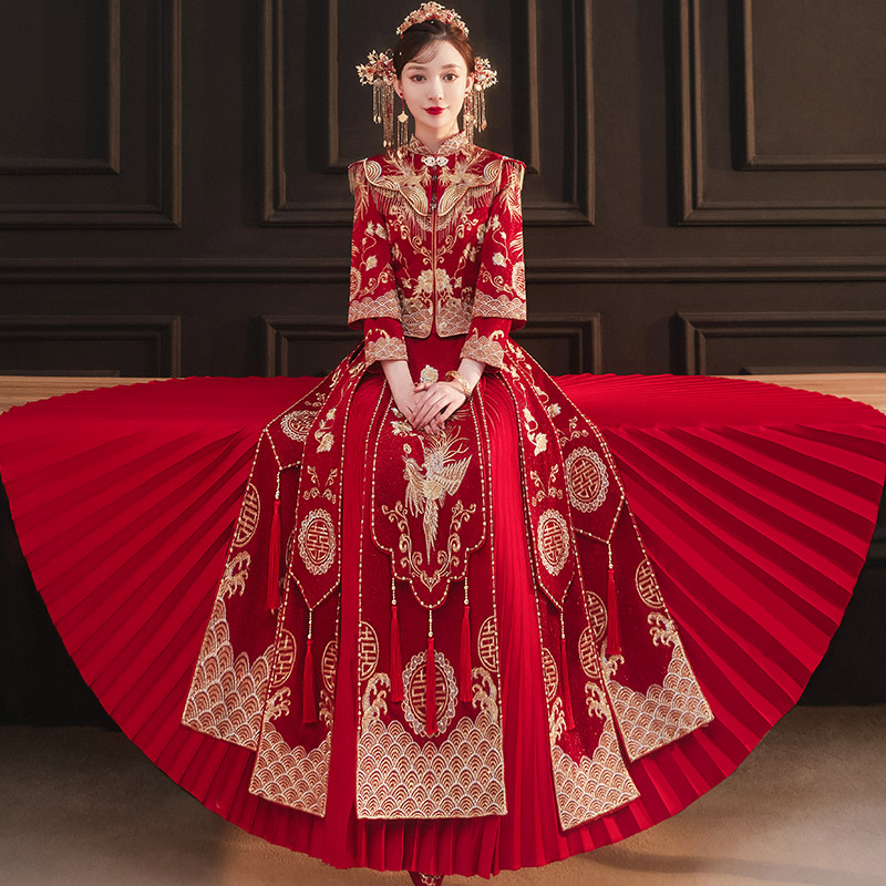 Show and dress 2022 new bridal wedding gown small sub-Chinese wedding dress toast with wedding dress show and 2021 women