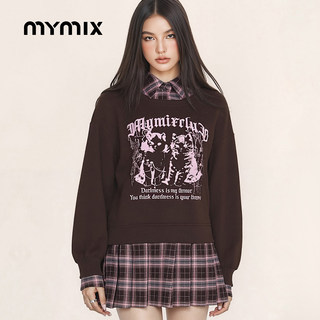 【25冬新品】MYMIX美式粉格拼接假两件学院风连衣裙女宽松百褶裙