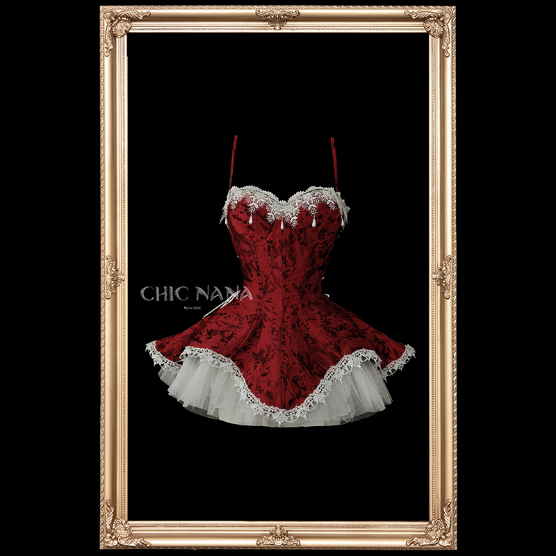 Chicnana'Heart on Fire' Red Jacquard Strapless Dress Women's Slim Fit Waist-Cinching A-Line Short Dress
